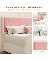 Velvet Upholstered Platform Bed with Biscuit Tufted Storage Headboard, Drawer, Sturdy Wood Slats, No Box Spring Needed