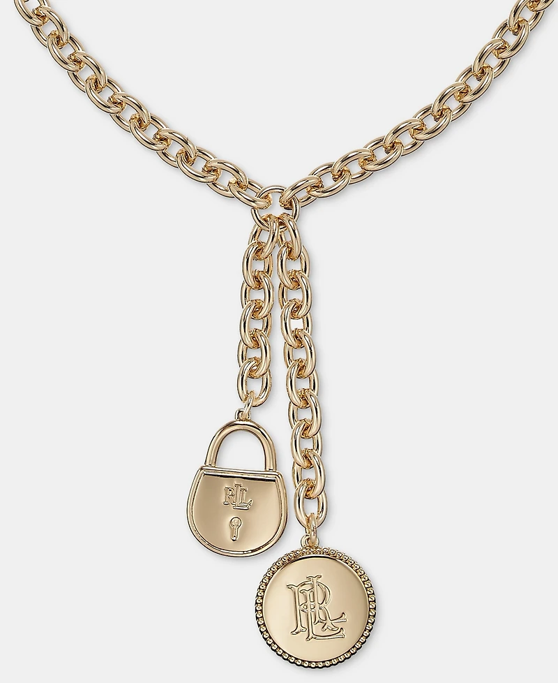 Lauren Ralph Lauren Logo Charm Lariat Necklace, 16"