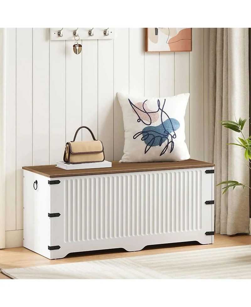Slickblue Wooden Storage Bench with Safety Hinges, Farmhouse Style Seating