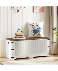 Slickblue Wooden Storage Bench with Safety Hinges, Farmhouse Style Seating