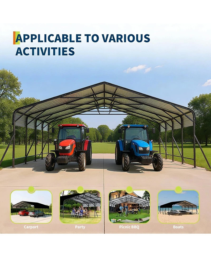 Homfan 20 x 20 x 9 Feet Carbon Steel Metal Carport Garage for Cars Trucks, Heavy Duty Outdoor Vehicle Shelter with Roof