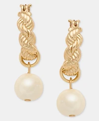 Lauren Ralph Lauren Imitation Pearl Charm Rope Chain Huggie Hoop Earrings