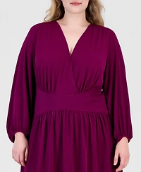 Anne Klein Plus Cross Long-Sleeve Fit & Flare Midi Dress