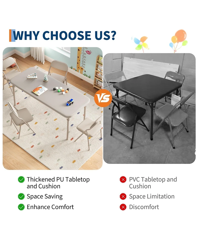 homfan Piece Folding Kids Table and Chairs Set