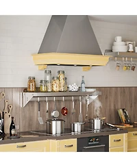 Wall Mounted Shelf, 48 Inch Stainless Steel Floating Shelf with 7 Hooks for Kitchen or Pantry
