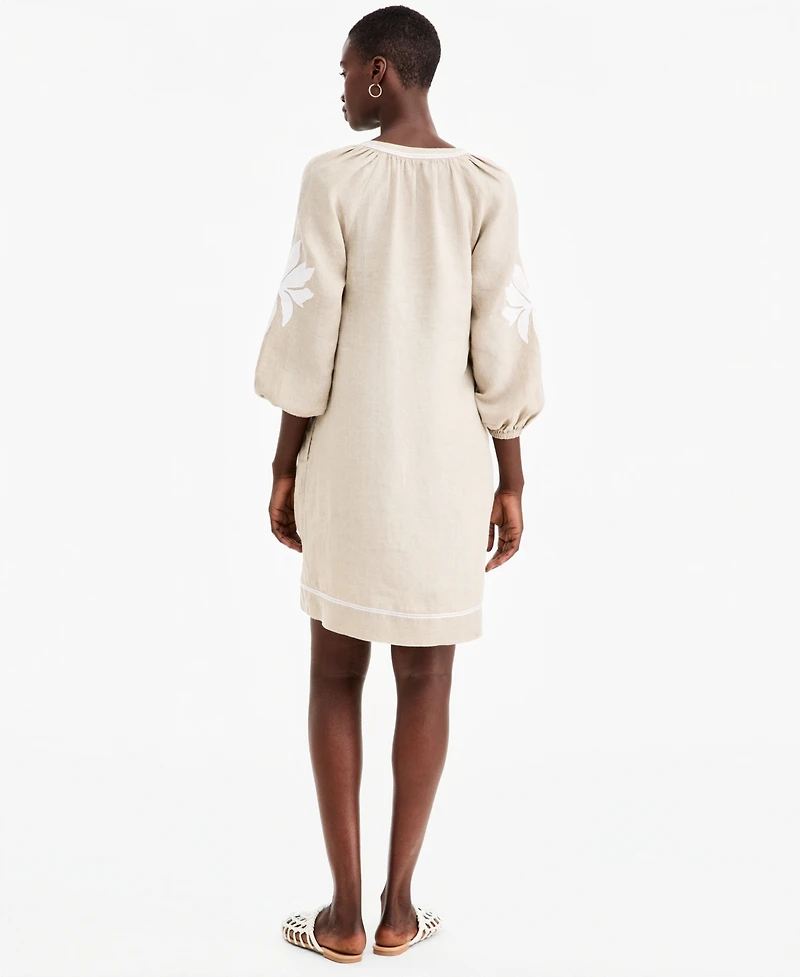 Charter Club Women's Delave Linen Applique Shift Dress, Macy's Exclusive