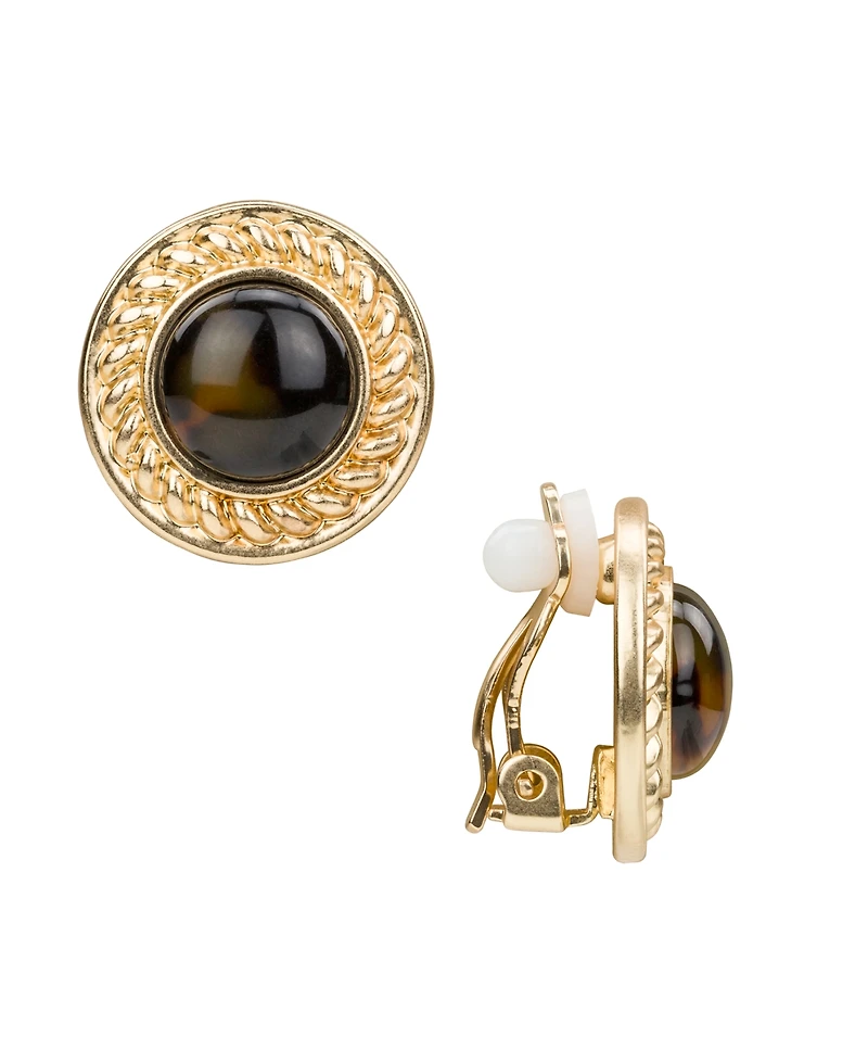 Patricia Nash Pave Tortoise Resin Collection Button Clip Earrings