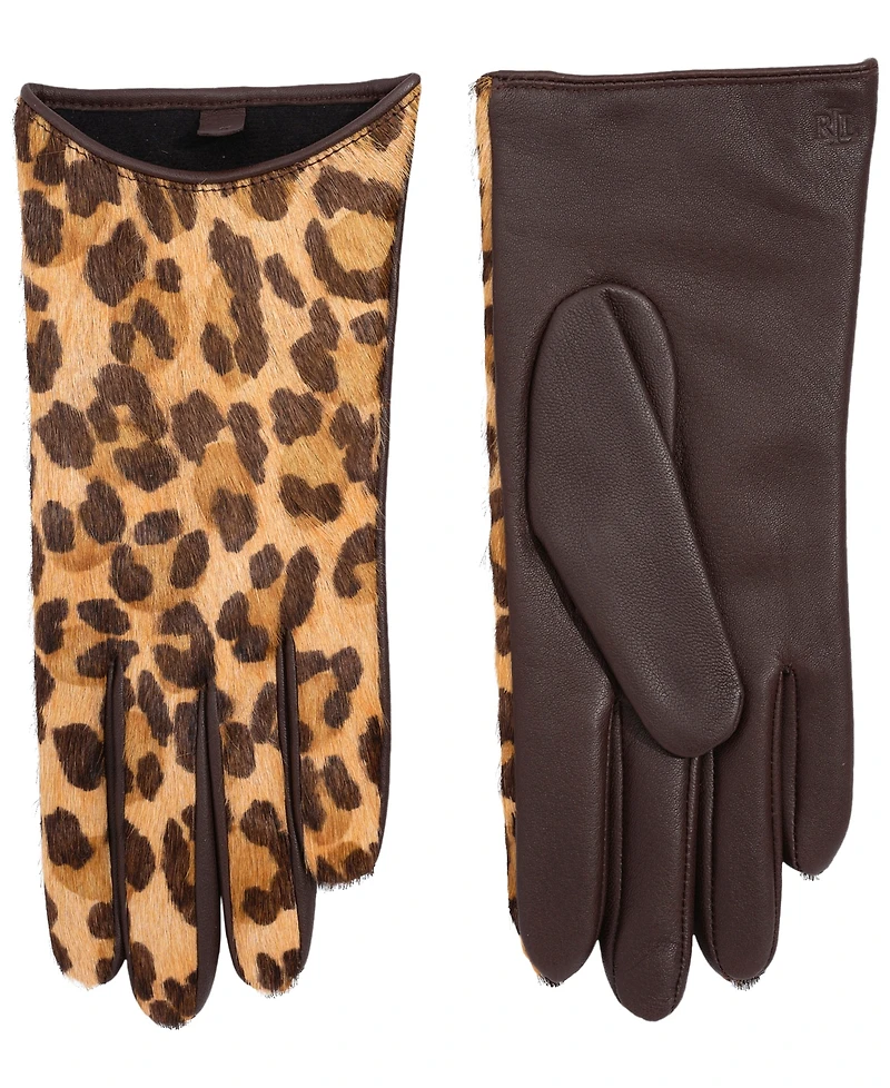 Lauren Ralph Leopard Printed Leather Gloves