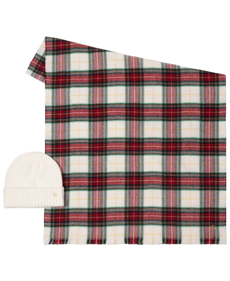 Lauren Ralph Woven Scarf and Knit Beanie Set