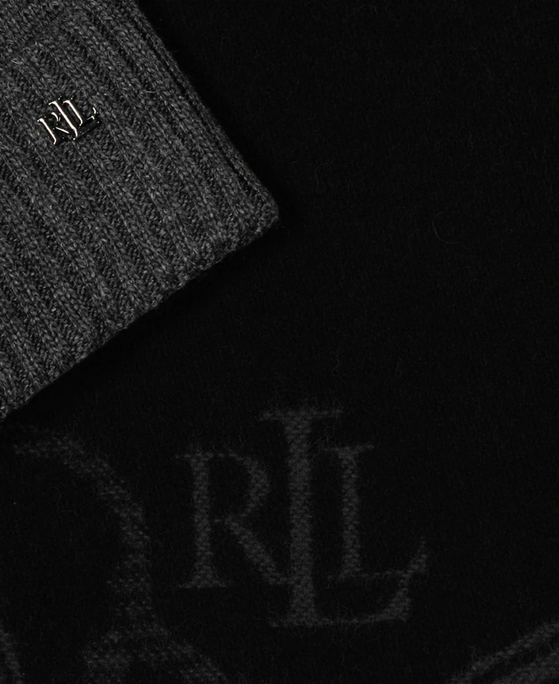 Lauren Ralph Equestrian Woven Scarf and Knit Beanie Set