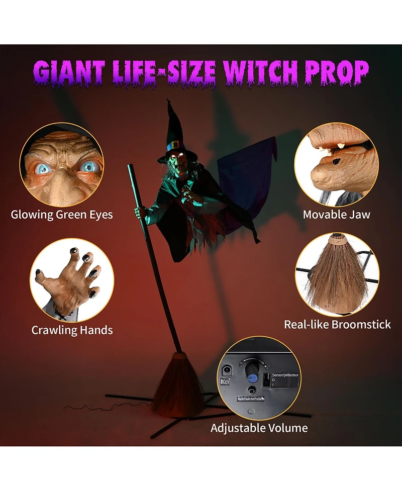 Yescom 9Ft Animatronics Flying Witch Hovering Broom Animated Halloween Outdoor Decoration Motion Activated Ac 110-240V 2026 Party Outdoor Decor