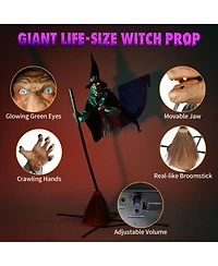 Yescom 9Ft Animatronics Flying Witch Hovering Broom Animated Halloween Outdoor Decoration Motion Activated Ac 110-240V 2026 Party Outdoor Decor