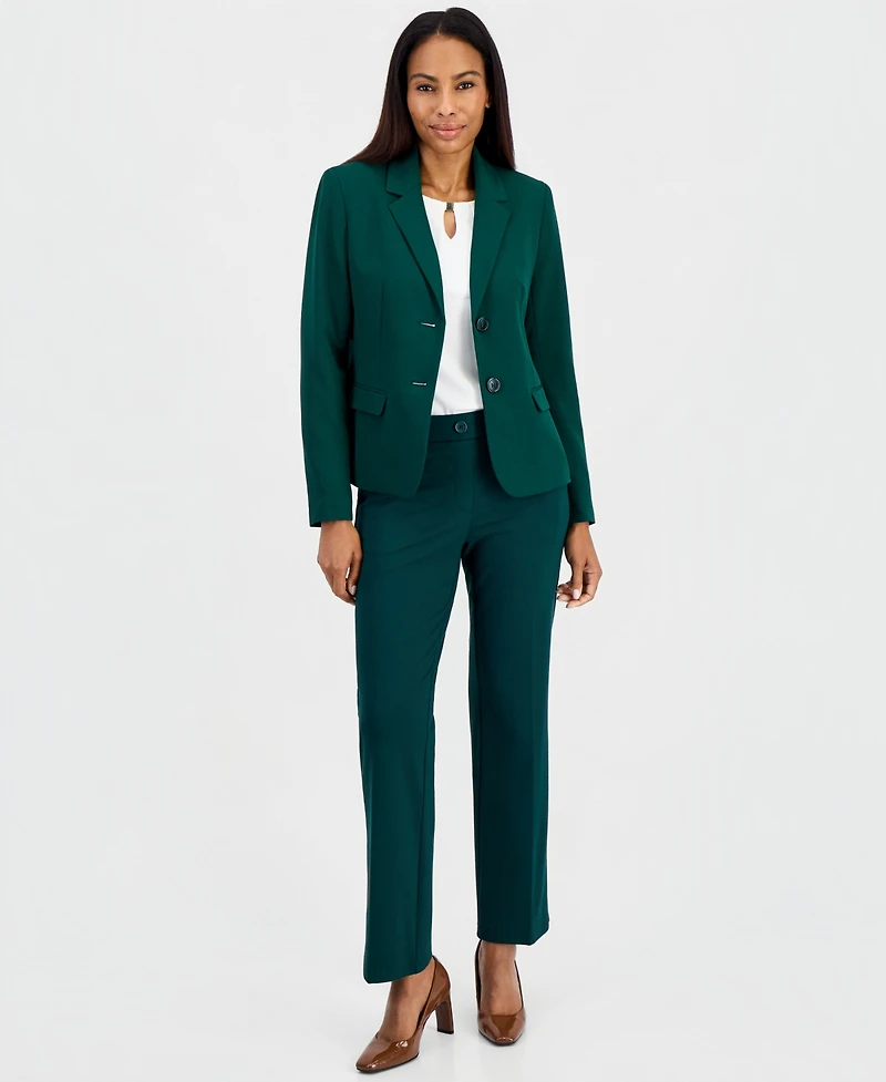 Kasper Petite Notch Collar Two-Button Flap Pockets Blazer