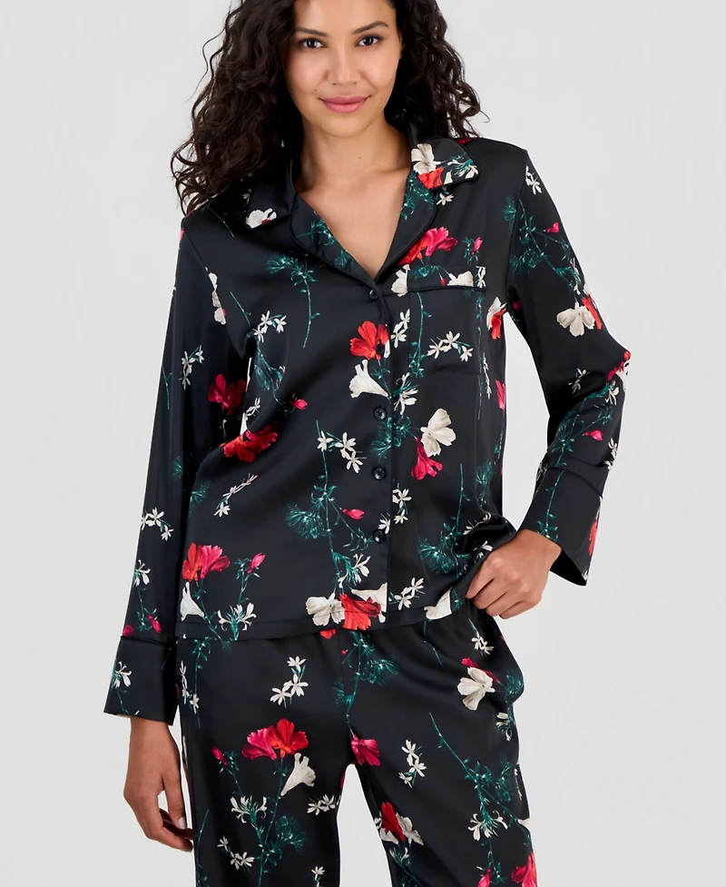 I.n.c. International Concepts Women's Printed Satin Long Pajama Set, Macy's Exclusive
