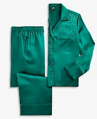 I.n.c. International Concepts Women's Diamonte Satin Long Pajama Set, Created for Macy's