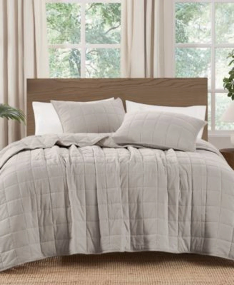 Brooklyn Loom Matte Cotton Velvet Box Stitch 3 Piece Quilt Sets