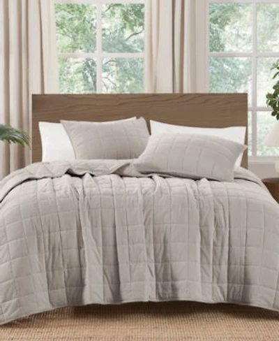 Brooklyn Loom Matte Cotton Velvet Box Stitch 3 Piece Quilt Sets