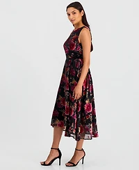 Tahari Asl Women's Burnout Sleeveless Tie-Waist High-Low-Hem Dress