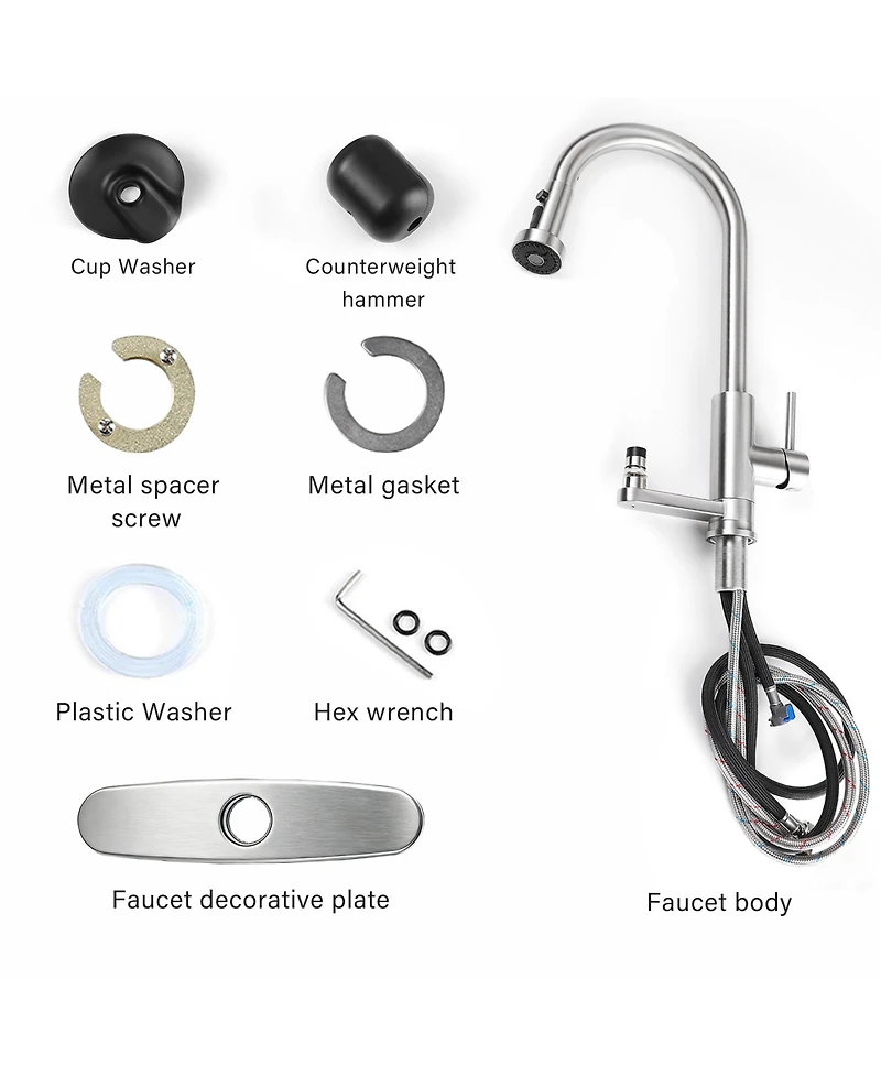 Phying 3-in-1 Kitchen Faucet with Press-Type Glass Rinser, High-Arc Pull-Down Sprayer Faucet