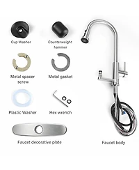 Phying 3-in-1 Kitchen Faucet with Press-Type Glass Rinser, High-Arc Pull-Down Sprayer Faucet