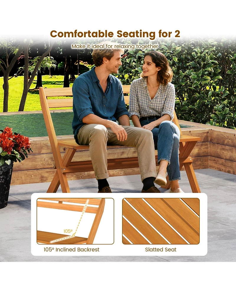 Slickblue Acacia Wood Garden Bench for 2 People, Patio Seating Solution