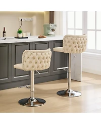 Clihome Swivel Barstools Adjusatble Seat Height With Chrome Base, Modern Pu Upholstered Bar Stools with the whole Back Tufted