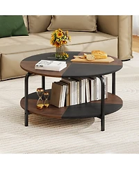 Slickblue 2-Tier Round Coffee Table with Open Shelf for Living Room Storage