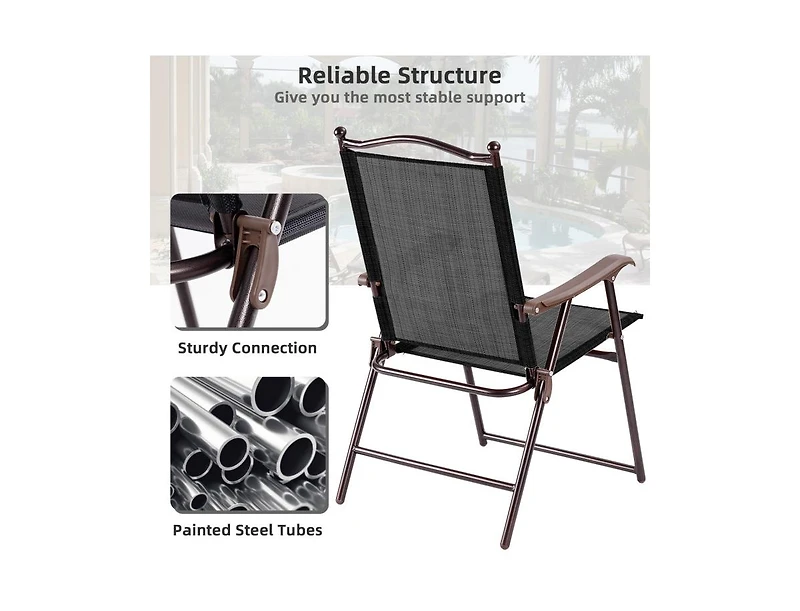 Mondawe Set of 2 Patio Folding Sling Back Camping Deck Chairs