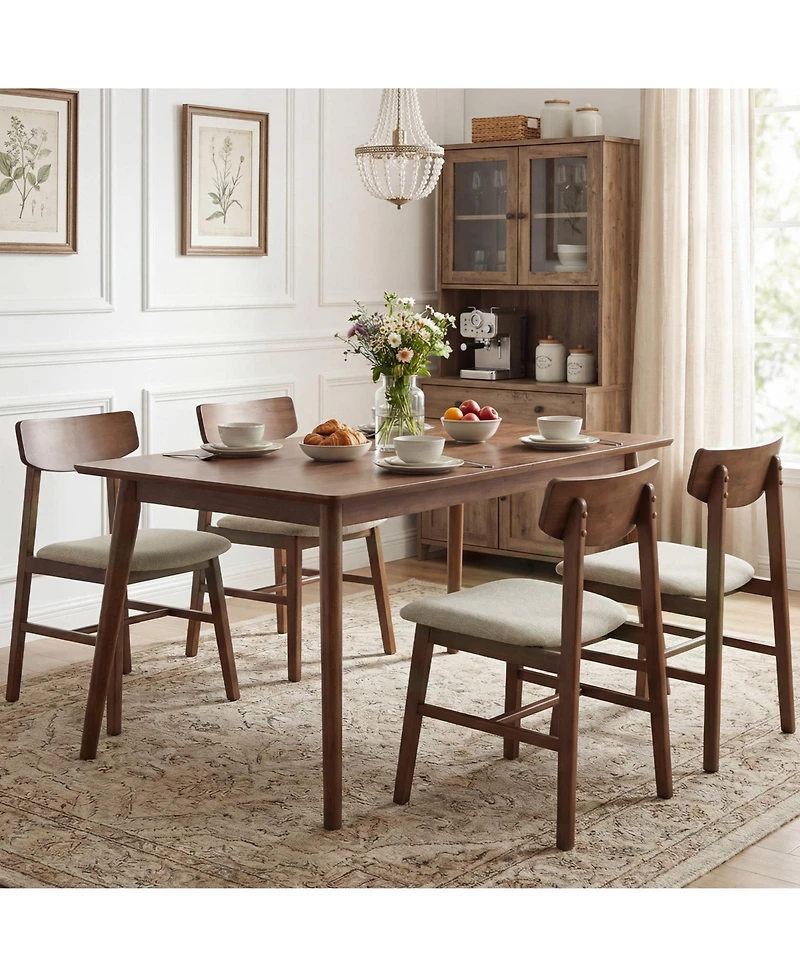 Gymax 4Piece Dining Chairs With Curved Backrest Linen Fabric Upholstered Seat for Kitchen