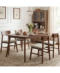 Gymax 4Piece Dining Chairs With Curved Backrest Linen Fabric Upholstered Seat for Kitchen
