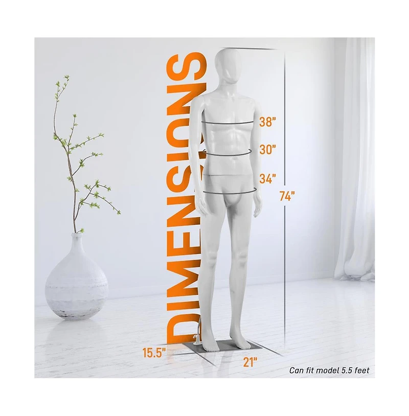 SereneLife Male Mannequin Torso Dress Form, Full Body Adjustable Stand