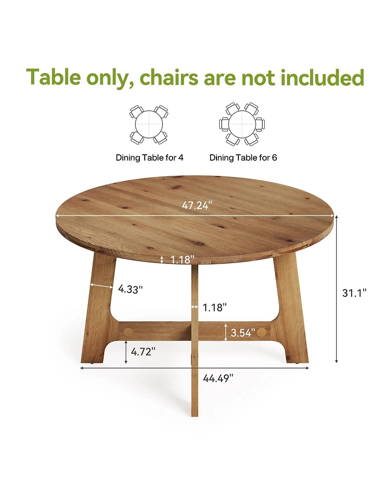 Tribesigns 47'' Solid Wood Round Dining Table, Round Dining Room Table with Wood Pedestal Base for 4 People