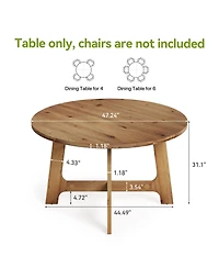 Tribesigns 47'' Solid Wood Round Dining Table, Round Dining Room Table with Wood Pedestal Base for 4 People