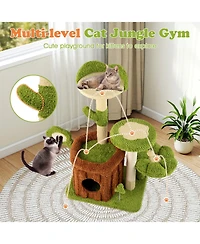 Gymax Cat Tree Tower with Perch Condo Platforms Petal Scratching Board for Indoors