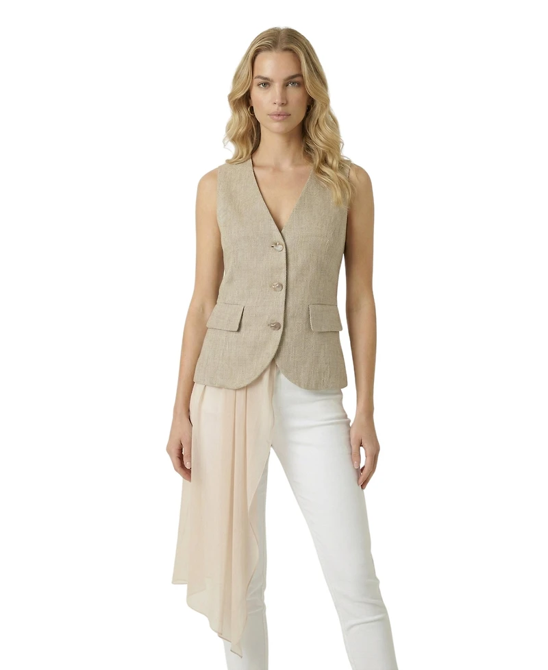Modenaire Women's Tailored Sleeveless V-Neck Button-Front Vest