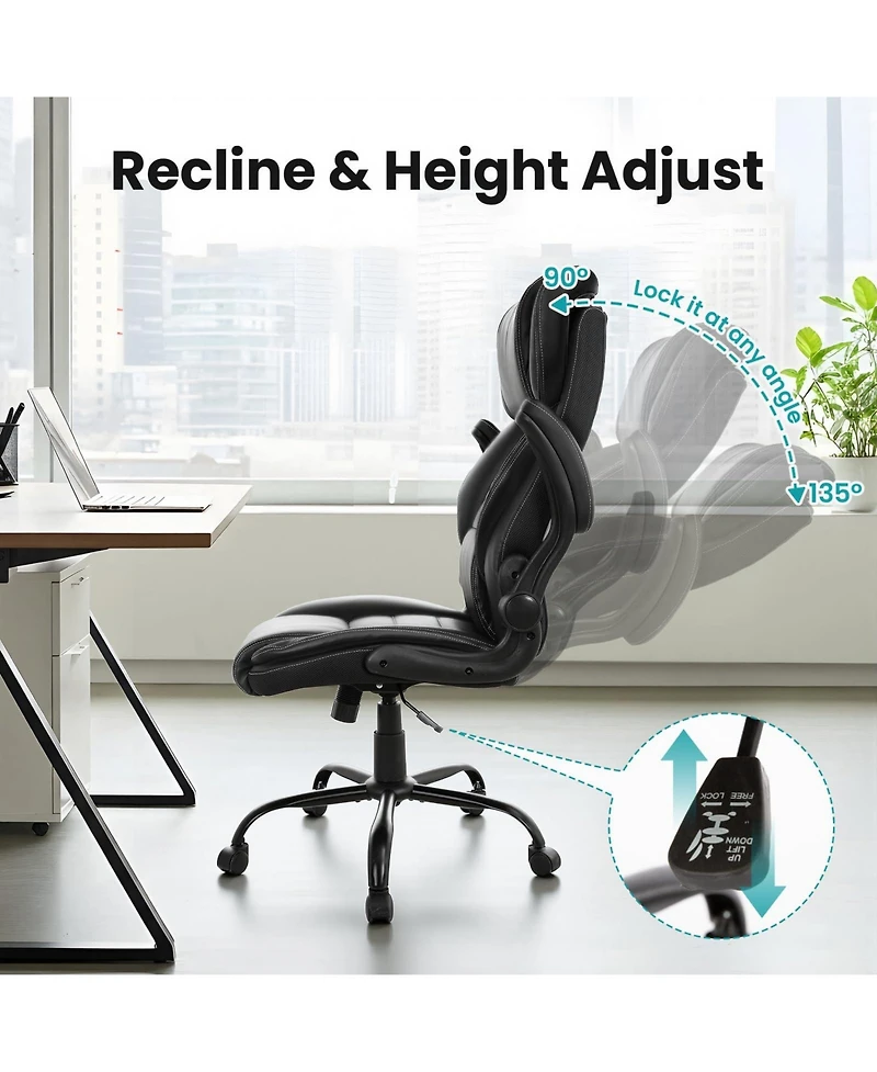 homfan Big and Tall Executive Chair 400 lbs Ergonomic Leather Desk Chair with Lumbar Support and Adjustable Headrest for Long Sitting