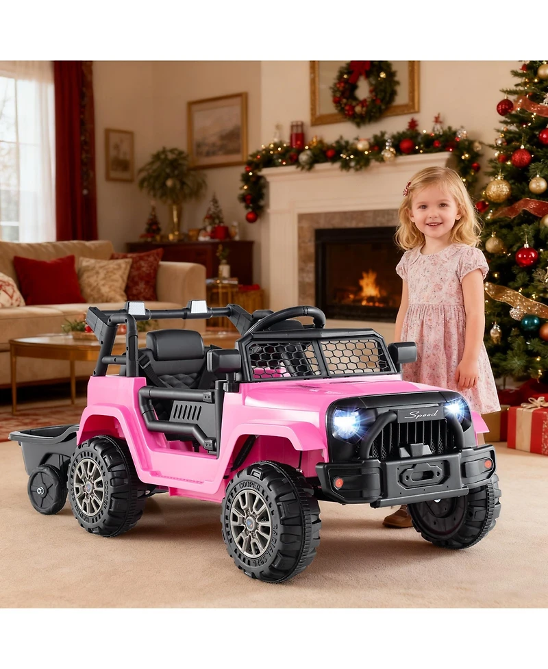 Gymax Kids Ride On Utv Car with Detachable TrailerParent Remote Control Light and Music