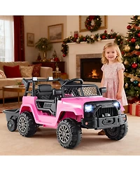 Gymax Kids Ride On Utv Car with Detachable TrailerParent Remote Control Light and Music