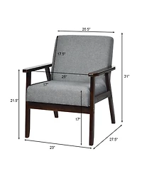 Gymax Wooden Upholstered Accent Chair Fabric Armchair Home Office