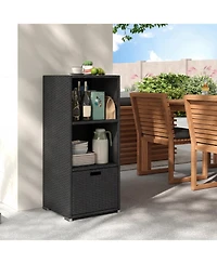 Slickblue Patio Storage Cabinet with Drawer and Wicker Finish for Outdoor Use