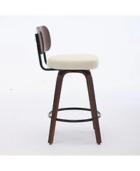 Clihome Swivel Bar Stools Set of 2, 26" Upholstered Faux Leather Counter Height Barstools with Walnut Back and Bentwood Legs,Counter