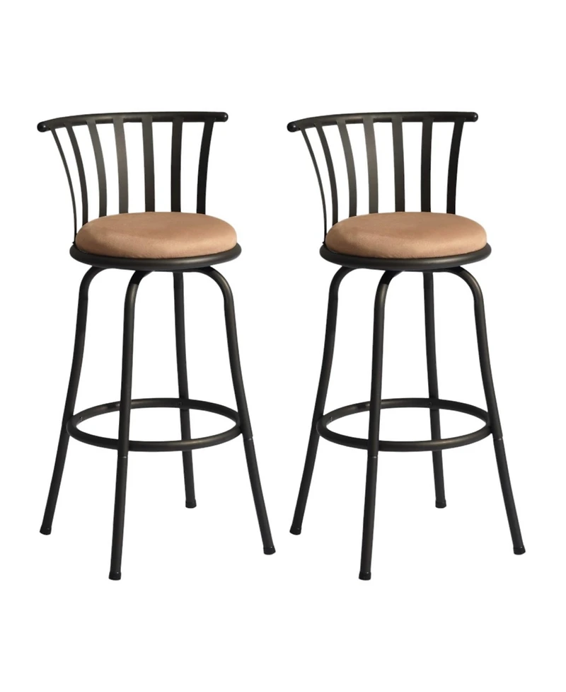 HomeRoots Set of Two 29" Microfiber and Metal Low Back Bar Height Swivel Bar Chairs