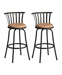 HomeRoots Set of Two 29" Microfiber and Metal Low Back Bar Height Swivel Bar Chairs