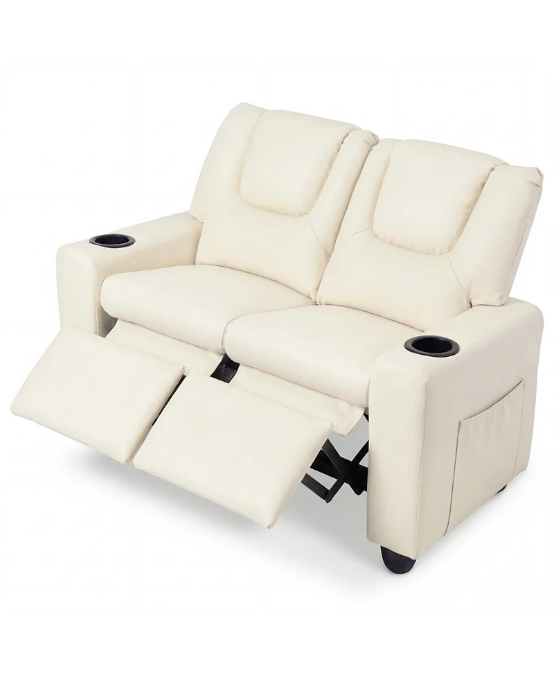 Slickblue Kids Double Recliner Sofa Chair with 2 Cup Holders for Toddlers and Children