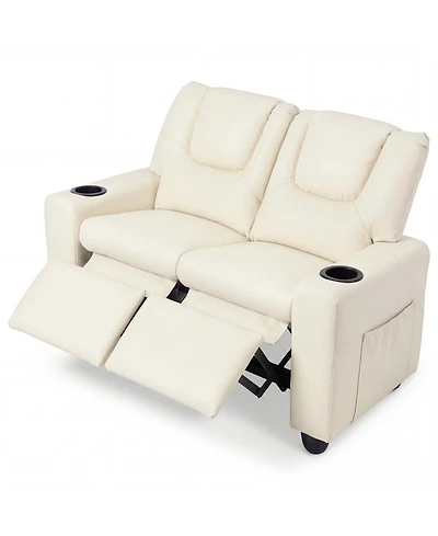 Slickblue Kids Double Recliner Sofa Chair with 2 Cup Holders for Toddlers and Children