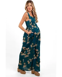Pinkblush Maternity Teal Floral Smocked Jumpsuit