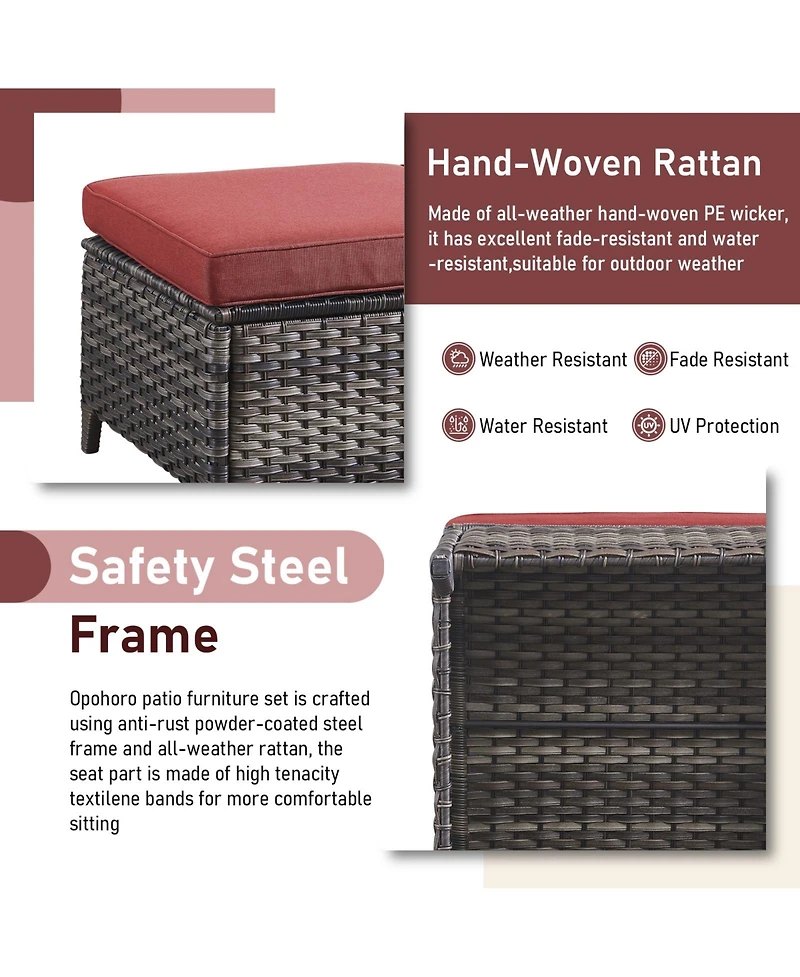 Pocassy 2 Pieces Outdoor Ottoman, All Weather Rattan Wicker Ottoman Seat, Patio Rattan Furniture, Outdoor Footstool Footrest Seat