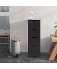 Gymax Bathroom Floor Cabinet Freestanding Narrow Side Storage Organizer w/ 4 Drawers