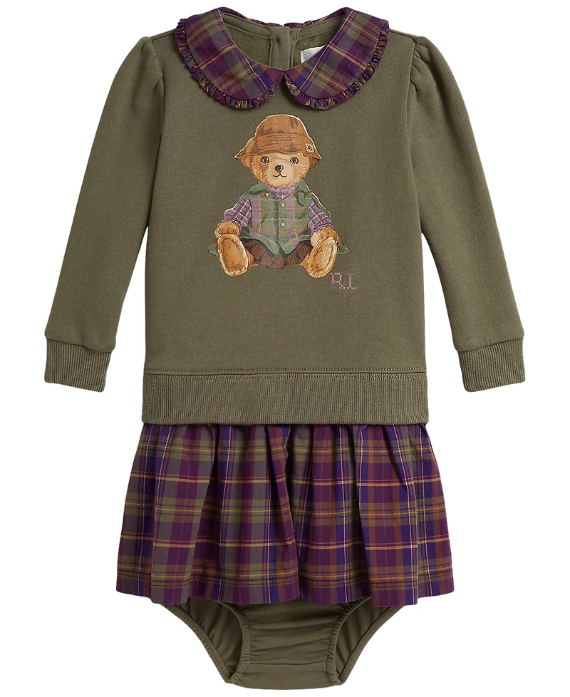 Polo Ralph Lauren Baby Girls' Bear Fleece Dress with Bloomer, 2-Piece Set