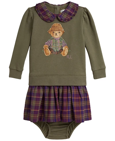 Polo Ralph Lauren Baby Girls' Bear Fleece Dress with Bloomer, 2-Piece Set